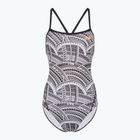 Női egyrészes fürdőruha ZONE3 Kona Speed Strap Back tribal print/fekete/fekete/fehér/narancssárga