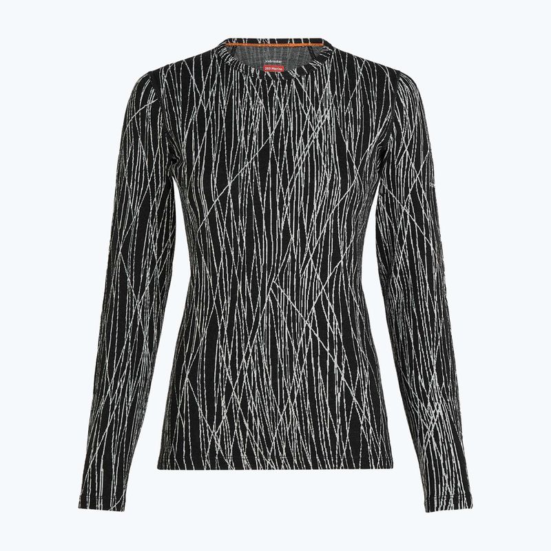 Női trekking hosszú ujjú felső Icebreaker Merino 260 Tech Vertex Crewe Delta Lines AOP black/snow/j 7