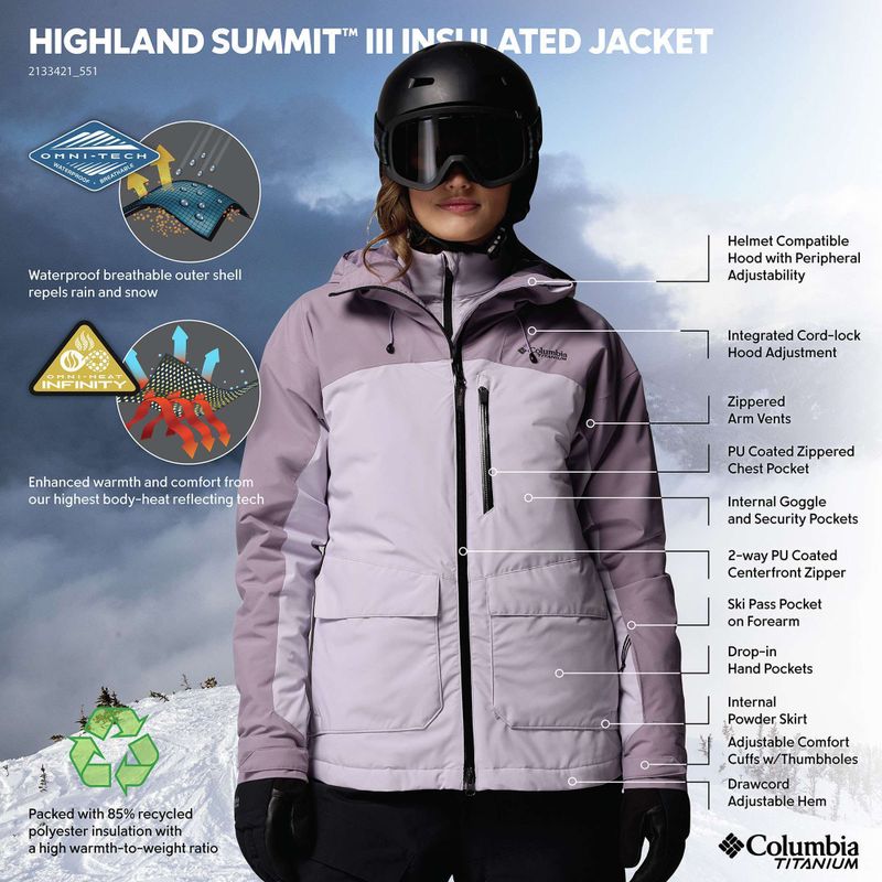 Női síkabát Columbia Highland Summit III Insulated lavender pearl/shale purple 13