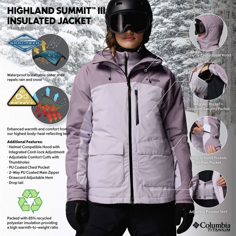 Női síkabát Columbia Highland Summit III Insulated lavender pearl/shale purple 14