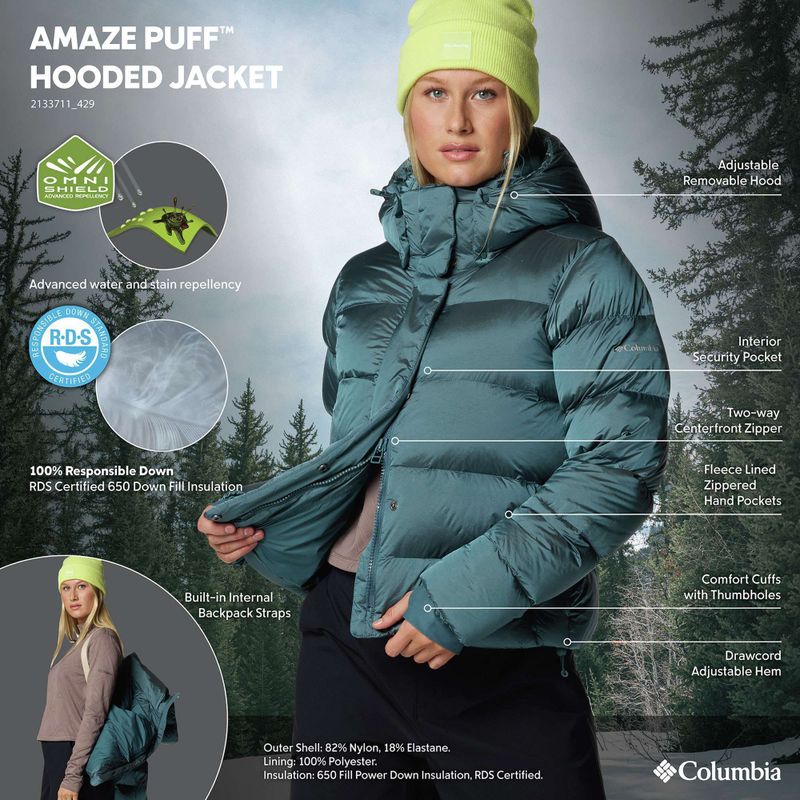 Női pehelydzseki Columbia Amaze Puff Hooded everblue high shine 12