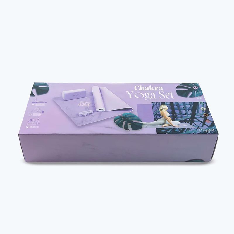 Jóga készlet Myga Chakra Yoga Set mat + block + purple strap 9