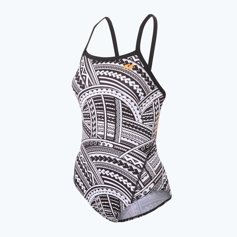 Női egyrészes fürdőruha ZONE3 Kona Speed Strap Back tribal print/fekete/fekete/fehér/narancssárga 4