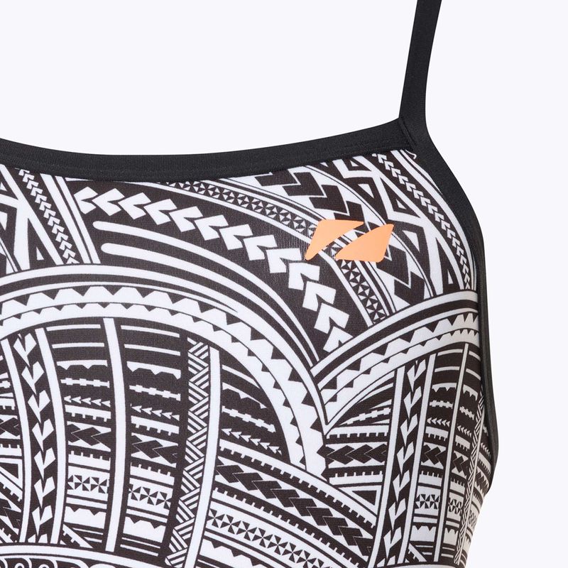 Női egyrészes fürdőruha ZONE3 Kona Speed Strap Back tribal print/fekete/fekete/fehér/narancssárga 3