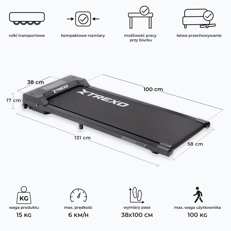 Elektromos futópad XTREXO Walking Pad W100 fekete 3