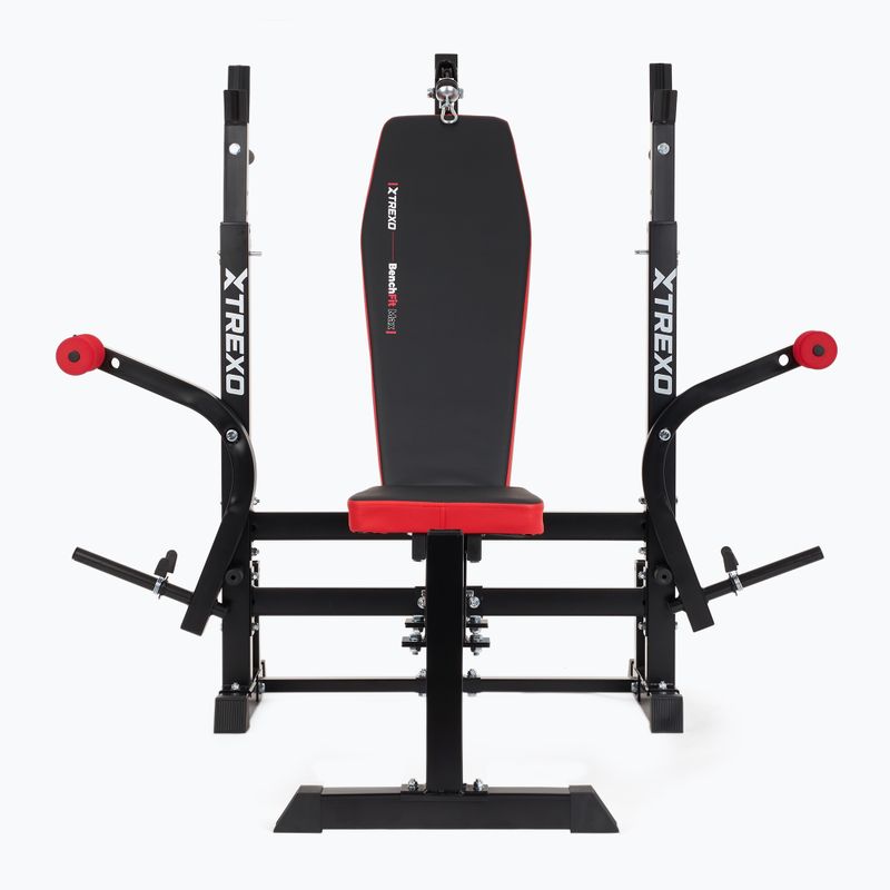 XTREXO BenchFit Max edzőpad állvánnyal és imarúddal fekete színben 13