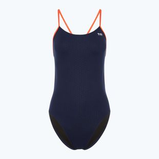 Női egyrészes fürdőruha TYR Hexa Cutoutfit navy/narancssárga