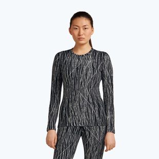 Női trekking hosszú ujjú felső Icebreaker Merino 260 Tech Vertex Crewe Delta Lines AOP black/snow/j