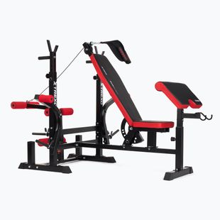 XTREXO BenchFit Max edzőpad állvánnyal és imarúddal fekete színben