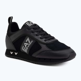 EA7 Emporio Armani fekete-fehér szarvasbőr tripla fekete micropunch cipők